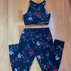 Calvin Klein Black and Red Flower Workout Set Sz XS